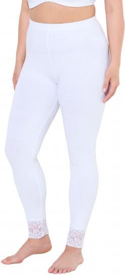 Ulla Popken Lace Trim Leggings White - Jeans & Pantalons Femme Grandes Tailles – Plus Size - 