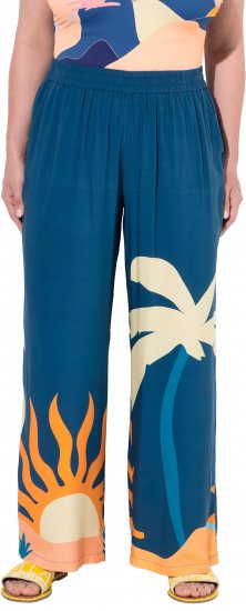 Ulla Popken Abstract Landscape Elastic Waist Palazzo Pants Blue - Jeans & Pantalons Femme Grandes Tailles – Plus Size - 