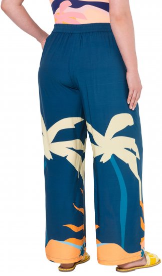 Ulla Popken Abstract Landscape Elastic Waist Palazzo Pants Blue - Jeans & Pantalons Femme Grandes Tailles – Plus Size - 