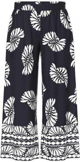 Ulla Popken Fossil Print Elastic Waist Palazzo Pants Black - Jeans & Pantalons Femme Grandes Tailles – Plus Size - 