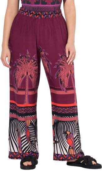 Ulla Popken Mixed Palm Print Elastic Waist Palazzo Pants Red - Jeans & Pantalons Femme Grandes Tailles – Plus Size - 