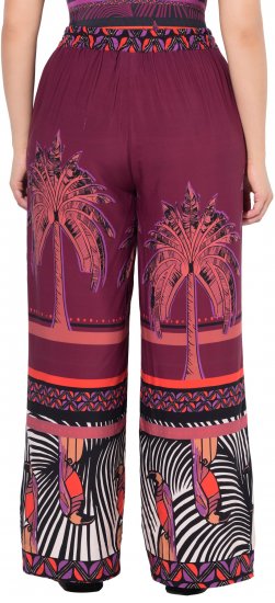 Ulla Popken Mixed Palm Print Elastic Waist Palazzo Pants Red - Jeans & Pantalons Femme Grandes Tailles – Plus Size - 