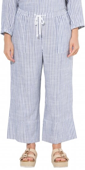 Ulla Popken Coastal Stripe Linen Blend Elastic Waist Culottes Blue - Jeans & Pantalons Femme Grandes Tailles – Plus Size - 