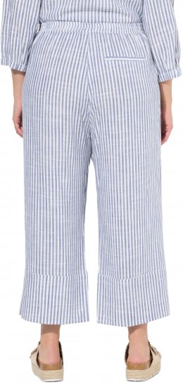 Ulla Popken Coastal Stripe Linen Blend Elastic Waist Culottes Blue - Jeans & Pantalons Femme Grandes Tailles – Plus Size - 