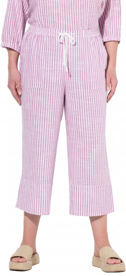 Ulla Popken Coastal Stripe Linen Blend Elastic Waist Culottes Purple - Jeans & Pantalons Femme Grandes Tailles – Plus Size - 