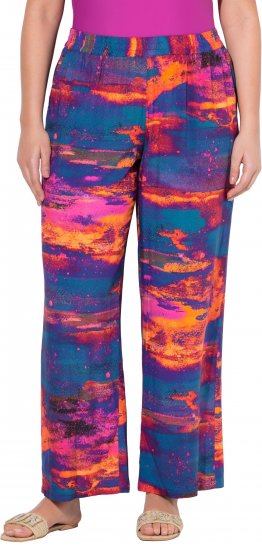Ulla Popken Abstract Sunset Elastic Waist Palazzo Pants Orange - Jeans & Pantalons Femme Grandes Tailles – Plus Size - 