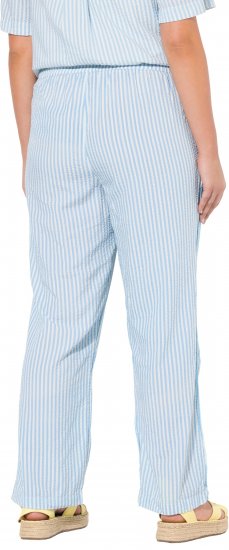 Ulla Popken Seersucker Elastic Waist Pants Blue - Jeans & Pantalons Femme Grandes Tailles – Plus Size - 