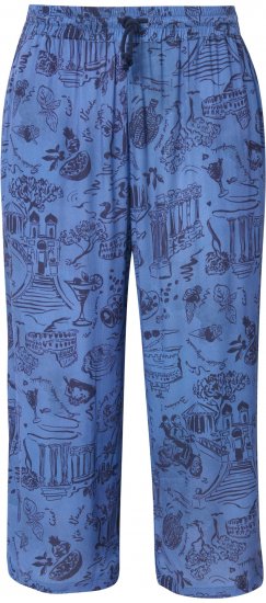 Ulla Popken Italy Print Elastic Waist Culottes Blue - Jeans & Pantalons Femme Grandes Tailles – Plus Size - 
