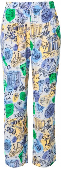 Ulla Popken Italy Print Elastic Waist Pants White - Jeans & Pantalons Femme Grandes Tailles – Plus Size - 