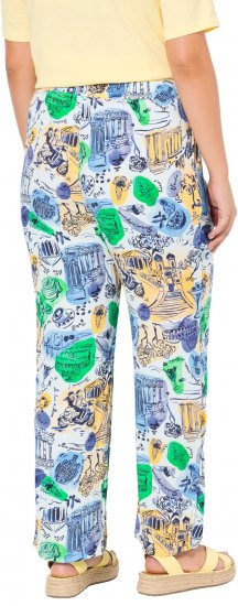 Ulla Popken Italy Print Elastic Waist Pants White - Jeans & Pantalons Femme Grandes Tailles – Plus Size - 