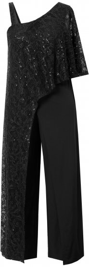 Ulla Popken Asymmetric Lace Panel Jumpsuit Black - Jeans & Pantalons Femme Grandes Tailles – Plus Size - 