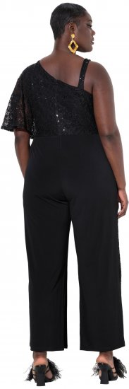 Ulla Popken Asymmetric Lace Panel Jumpsuit Black - Jeans & Pantalons Femme Grandes Tailles – Plus Size - 