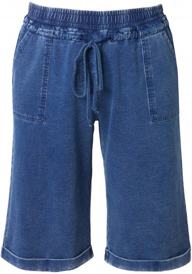 Ulla Popken Indigo Dyed Elastic Waist Jersey Shorts Blue - Jeans & Pantalons Femme Grandes Tailles – Plus Size - 