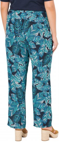 Ulla Popken Tropical Leaf Print Elastic Waist Pants Blue - Jeans & Pantalons Femme Grandes Tailles – Plus Size - 
