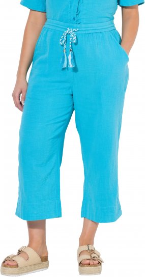 Ulla Popken Muslin Elastic Waist Culottes Blue - Jeans & Pantalons Femme Grandes Tailles – Plus Size - 