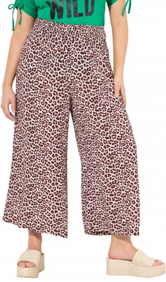 Ulla Popken Rose Wide Leg Elastic Waist Leopard Pattern Culottes Off-White - Jeans & Pantalons Femme Grandes Tailles – Plus Size - 