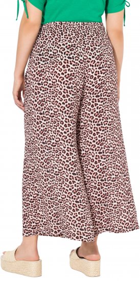 Ulla Popken Rose Wide Leg Elastic Waist Leopard Pattern Culottes Off-White - Jeans & Pantalons Femme Grandes Tailles – Plus Size - 