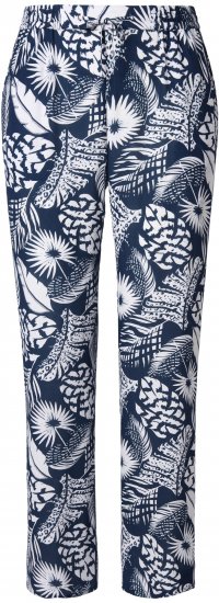 Ulla Popken Feather Print Elastic Waist Pants Blue - Jeans & Pantalons Femme Grandes Tailles – Plus Size - 