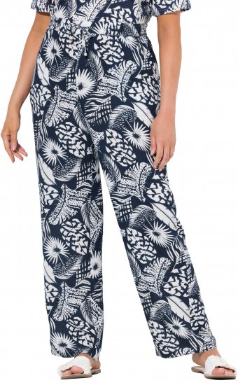 Ulla Popken Feather Print Elastic Waist Pants Blue - Jeans & Pantalons Femme Grandes Tailles – Plus Size - 