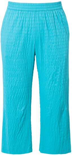 Ulla Popken Textured Elastic Waist Cropped Pants Deep Aqua - Jeans & Pantalons Femme Grandes Tailles – Plus Size - 