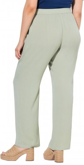 Ulla Popken Elastic Waist Crepe Pants Light Moss Green - Jeans & Pantalons Femme Grandes Tailles – Plus Size - 