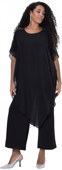 Ulla Popken Layered Chiffon Wrap Jumpsuit Grey - Jeans & Pantalons Femme Grandes Tailles – Plus Size - 