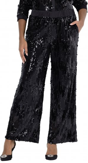 Ulla Popken Sequined Elastic Waist Pants Black - Jeans & Pantalons Femme Grandes Tailles – Plus Size - 