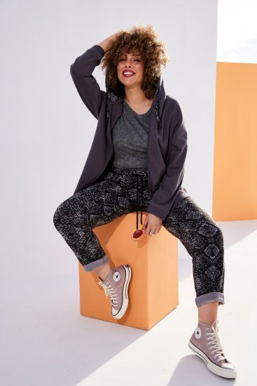 Ulla Popken Snake Print Elastic Waist Joggers Black - Jeans & Pantalons Femme Grandes Tailles – Plus Size - 