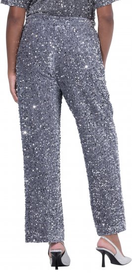 Ulla Popken Sequined Velvet Comfort Waist Pants Grey - Jeans & Pantalons Femme Grandes Tailles – Plus Size - 