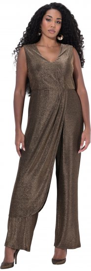 Ulla Popken Draped Sleeveless Glitter Jumpsuit Pearl White - Jeans & Pantalons Femme Grandes Tailles – Plus Size - 