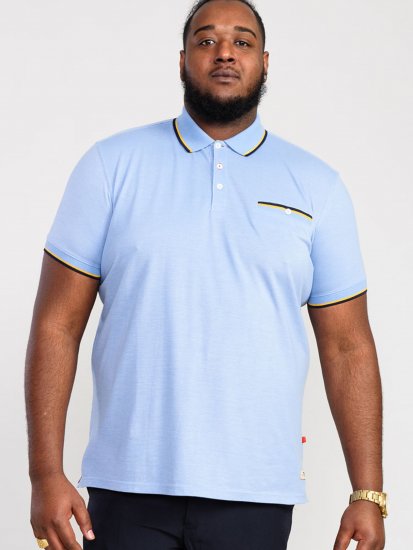 D555 Talbot Pique with Jacquard Collar Polo Shirt Blue - Polos - Polos homme grande taille