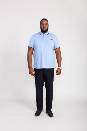 D555 Talbot Pique with Jacquard Collar Polo Shirt Blue - Polos - Polos homme grande taille