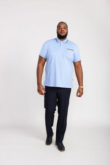 D555 Talbot Pique with Jacquard Collar Polo Shirt Blue - Polos - Polos homme grande taille