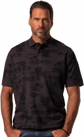 JP1880 Pique with All-over Print Polo Shirt TALL Black - TALL polos - Polos TALL pour hommes grands