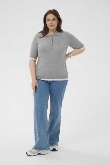 Kaffe Curve Lizzy Contrast Knitted Polo Grey Melange - Polos - 