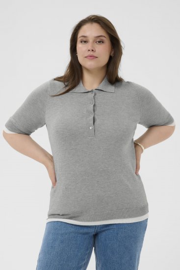 Kaffe Curve Lizzy Contrast Knitted Polo Grey Melange - Polos - 