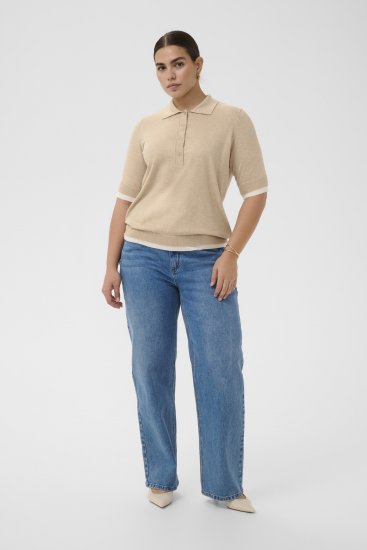 Kaffe Curve Lizzy Contrast Knitted Polo Feather Grey Melange - Polos - 