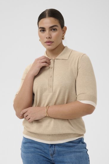 Kaffe Curve Lizzy Contrast Knitted Polo Feather Grey Melange - Polos - 