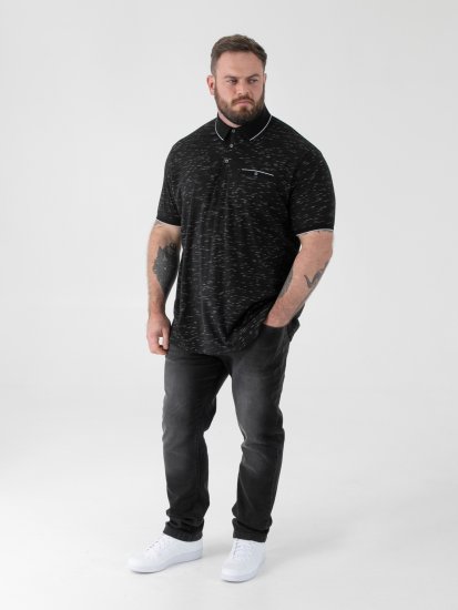 D555 Murphy Jacquard Collar And Cuff With Chest Pocket Polo Black - Polos - Polos homme grande taille