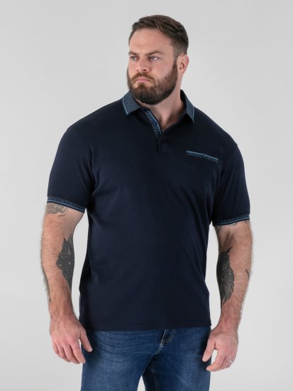 D555 Barret Interlock Jacquard Collar & Cuffs Polo Navy - Polos - Polos homme grande taille