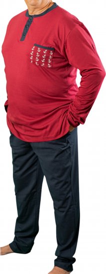 20 Nodi Maestrale Pajamas with Long Pants in Combed Cotton Jersey Red - Pyjamas/vêtements de détente - Pyjamas Grande Taille pour Hommes