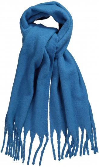 Ulla Popken Trendy Boucle Yarn Fringe Knit Scarf Teal Blue - Accessoires - 