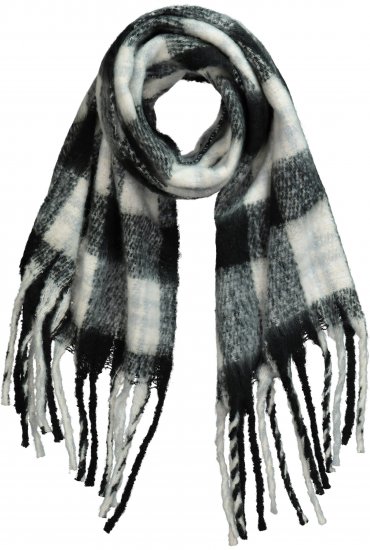 Ulla Popken Plaid Long Fringe Scarf Black - Accessoires - 