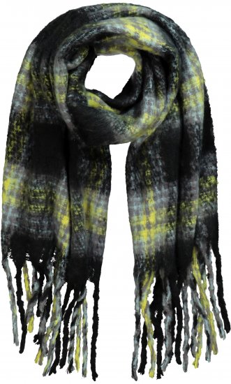 Ulla Popken Plaid Long Fringe Scarf Yellow Green - Accessoires - 