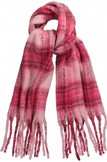 Ulla Popken Plaid Long Fringe Scarf Aubergine - Accessoires - 