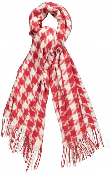 Ulla Popken Houndstooth Fringed Hem Scarf Salsa - Accessoires - 