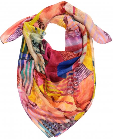 Ulla Popken Colorful Square Silk Scarf Rainbow - Accessoires - 
