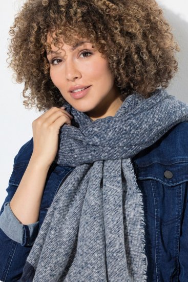 Ulla Popken Fringed Hem Knit Scarf Deep Aqua - Accessoires - Écharpes et foulards femme