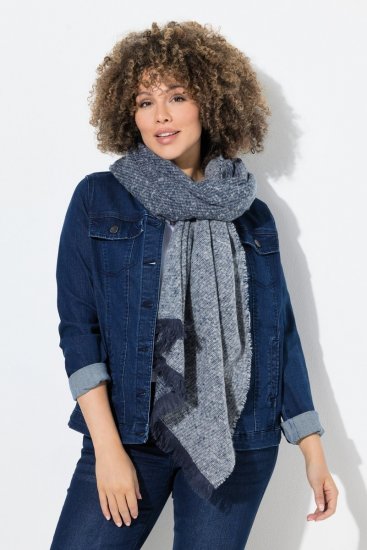 Ulla Popken Fringed Hem Knit Scarf Deep Aqua - Accessoires - Écharpes et foulards femme