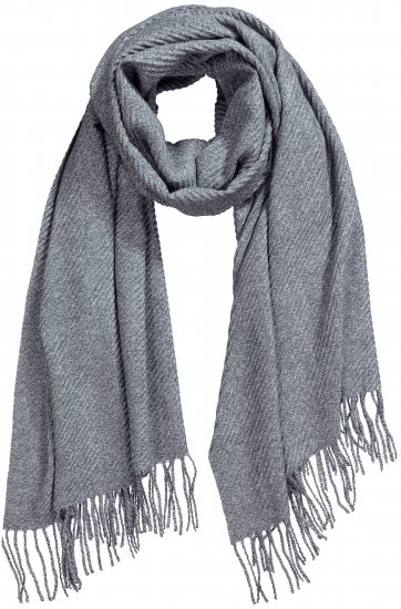Ulla Popken Ribbed Knit Fringed Hem Scarf Grey Melange - Accessoires - 